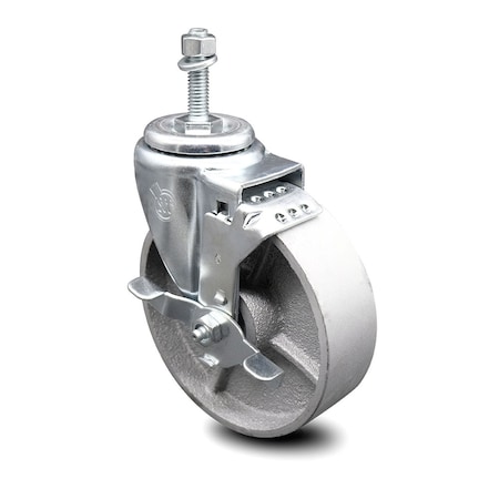 Service Caster Semi Steel Swivel TS Caster w/Roller Bearing - 5" Wheel & 3/8" Stem w/Brake SCC-TS20S515-SSR-TLB-381615